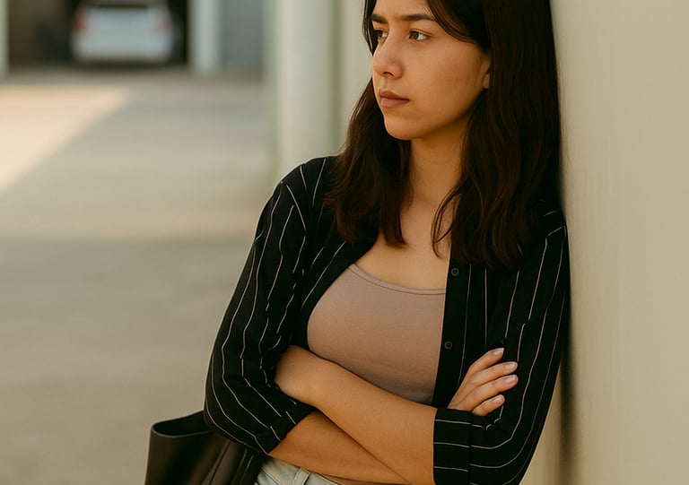 jeune adolescente isolée adossée à un mur