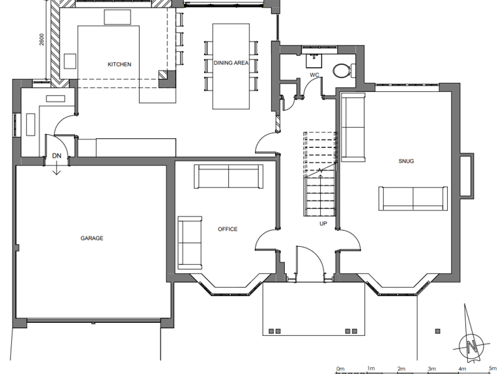2D proposed ground floor plan for a kitchen extension for a fully detached property