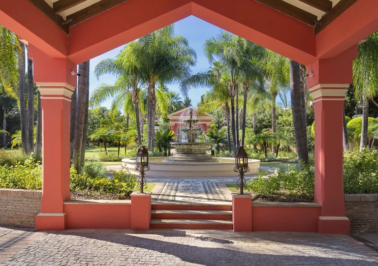 Garden pavilion overlooking the landscaped grounds