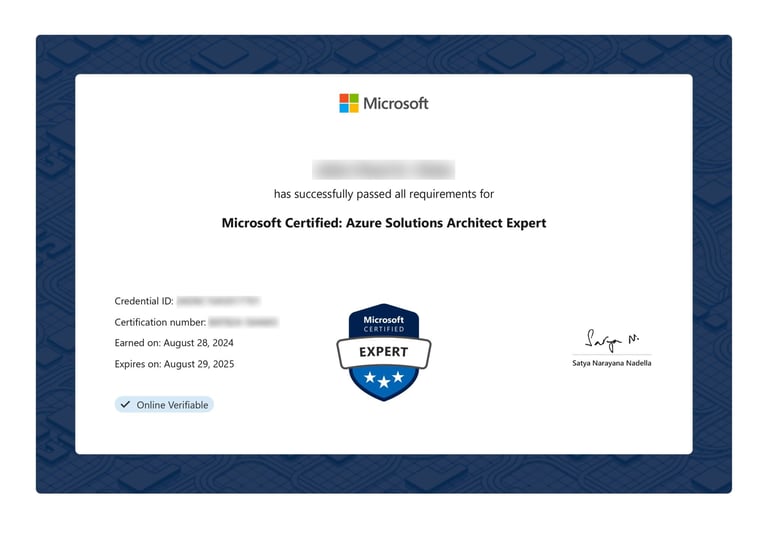 Microsoft AZ 305 Sample Certificate