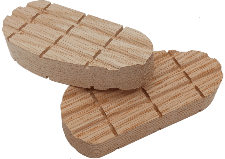 Range of bovine hoof block sizes: large, medium, small, mini in ash and pine