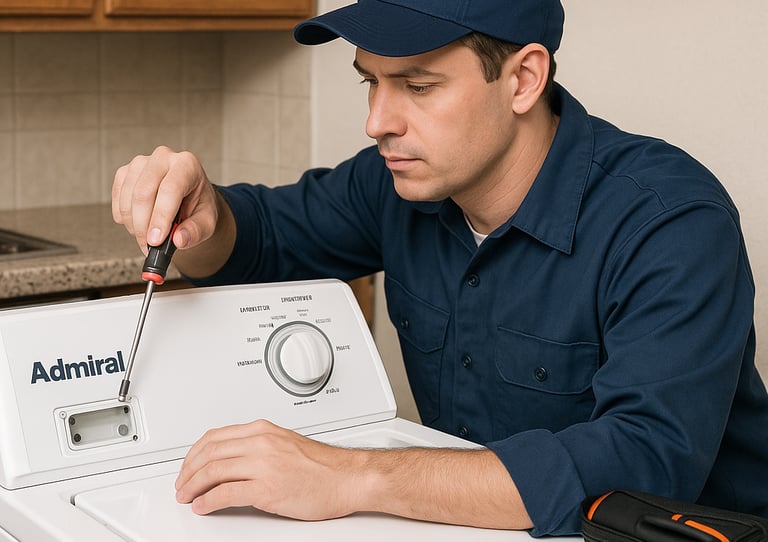 Blue Flame Works technician repairing Admiral appliance in Ottawa home