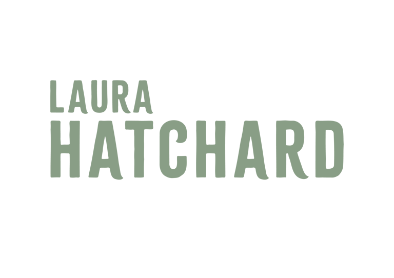 Laura Hatchard brand design logo in sage green on dark green background