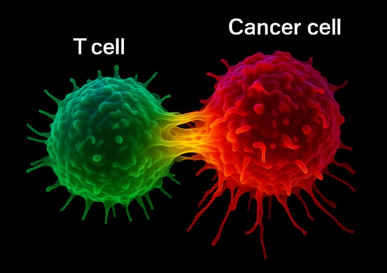 Illustration of an immune cell attacking a cancer cell, representing Th17 function.