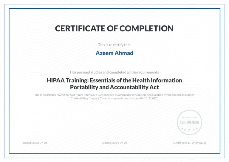 a certificate for a training course in the health and beauty industry