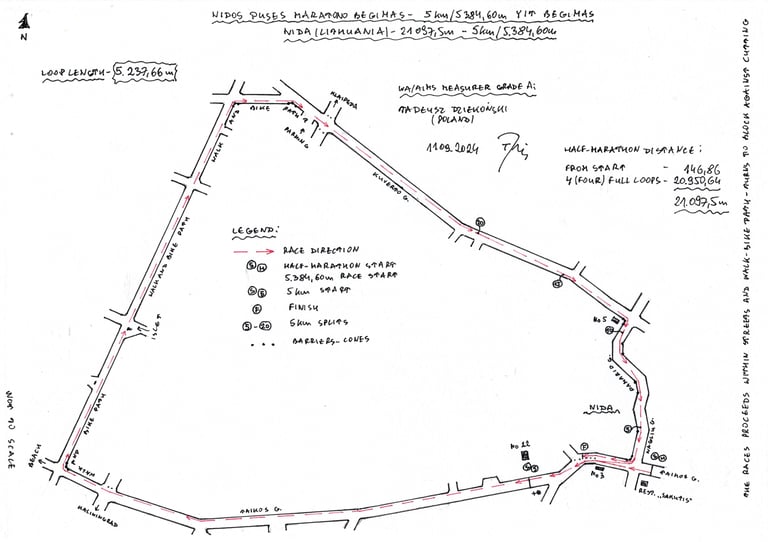 Tarptatinio Nidos Pusės Maratono Bėgimo 21km ir 5km schema