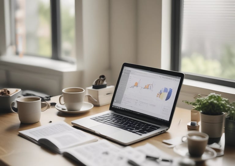 An open ebook PDF displayed on a tablet with notes and a pen nearby in a cozy home office.