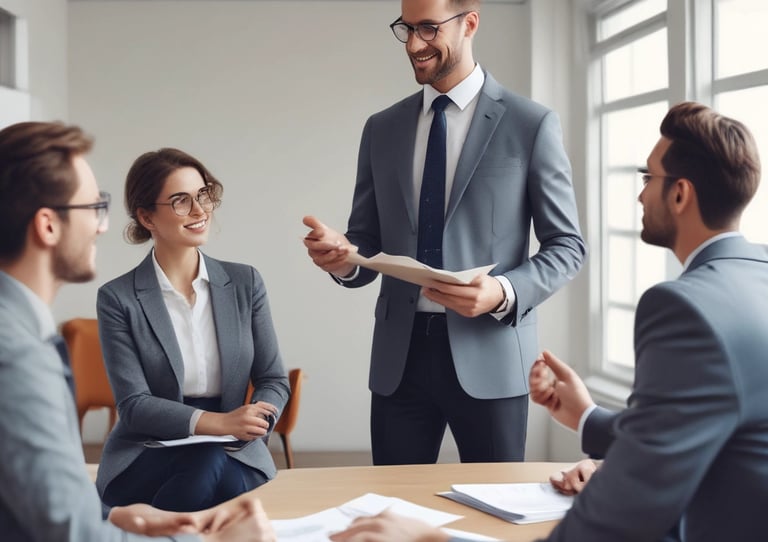 A confident real estate agent discussing property details with a client