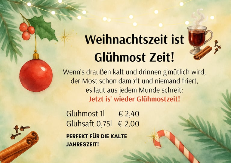 Werbung für den Glühmost in der kalten Jahreszeit