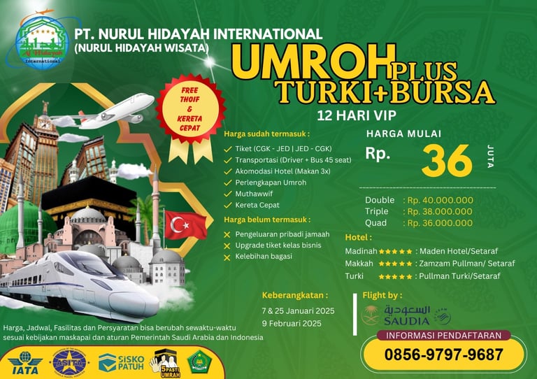 umroh plus turki 2025 vip bursa + kereta cepat