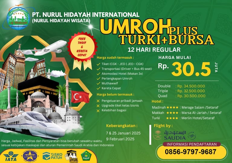umroh plus turki 2025 reg bursa + kereta cepat