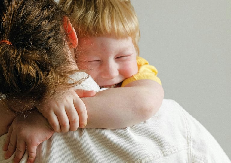mother holding son