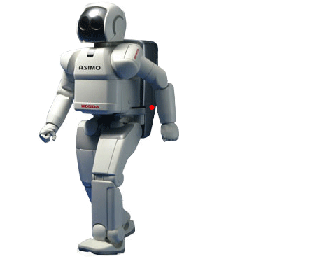 a robot like robot with a backpack on a white background