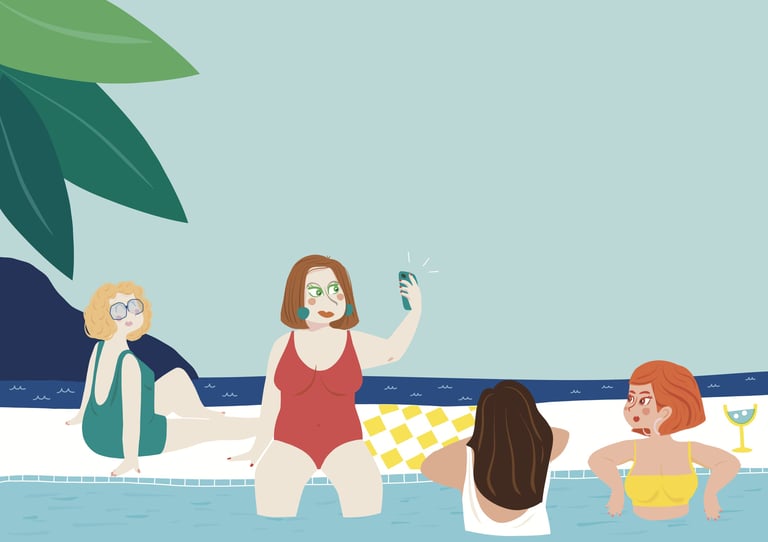 Les personnages au borde dela piscine - Recommence-moi - Anne-Sophie Loriot.