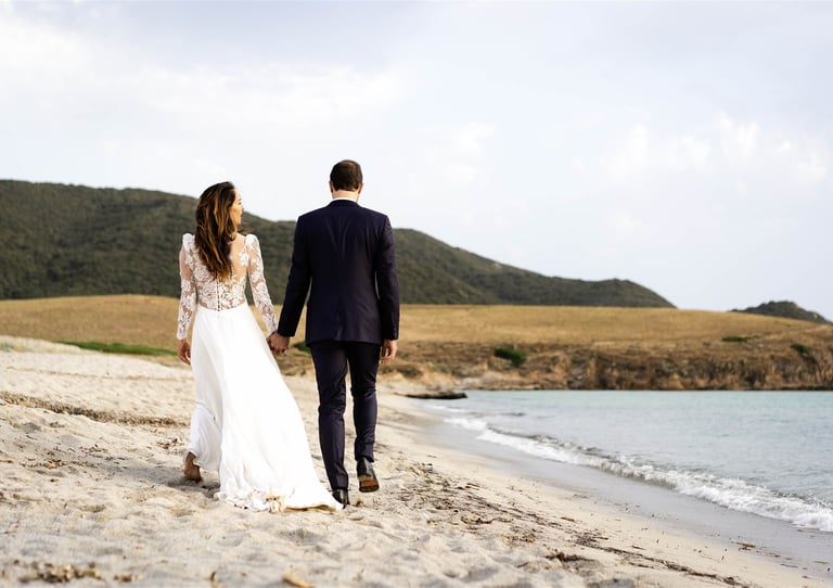 South of France wedding couple walking on the beach — fine art photographer cost