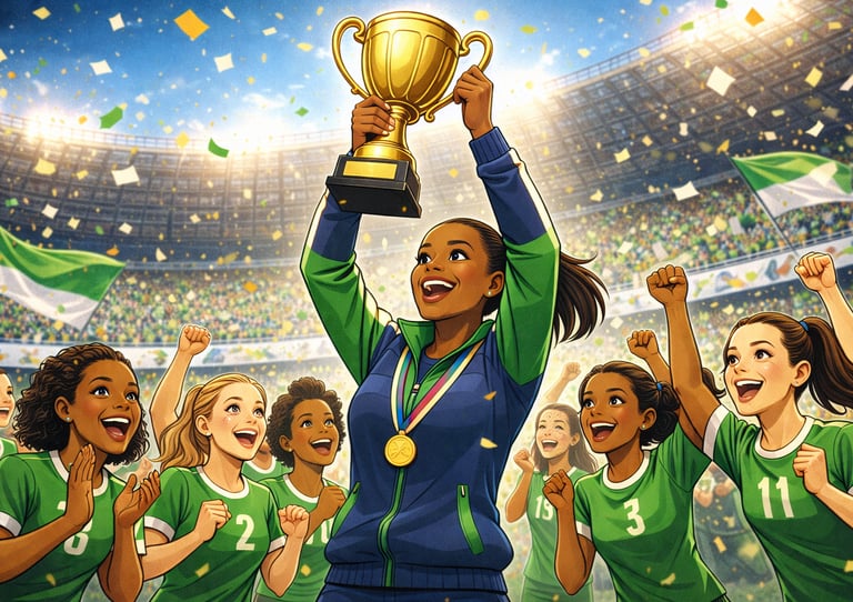 Treinador de futebol vencendo um campeonato importante.