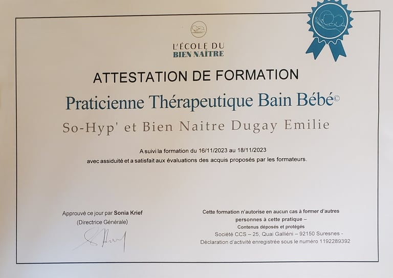 diplôme bain bebe