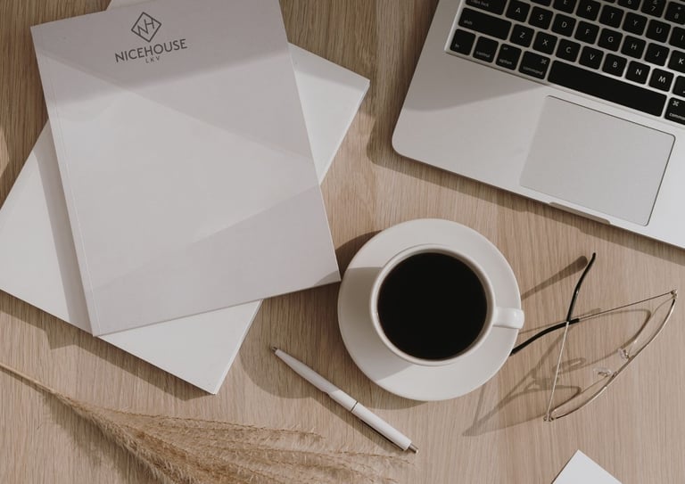 a laptop computer and a cup of coffee on a table