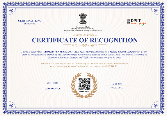 Startup India Certificate of Recognition