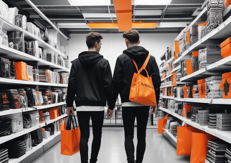 A stylish young person browsing trendy shoes and accessories on a sleek website.