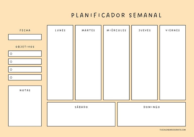 planificadores semanales para imprimir gratis en colores naranja organización semanal pdf