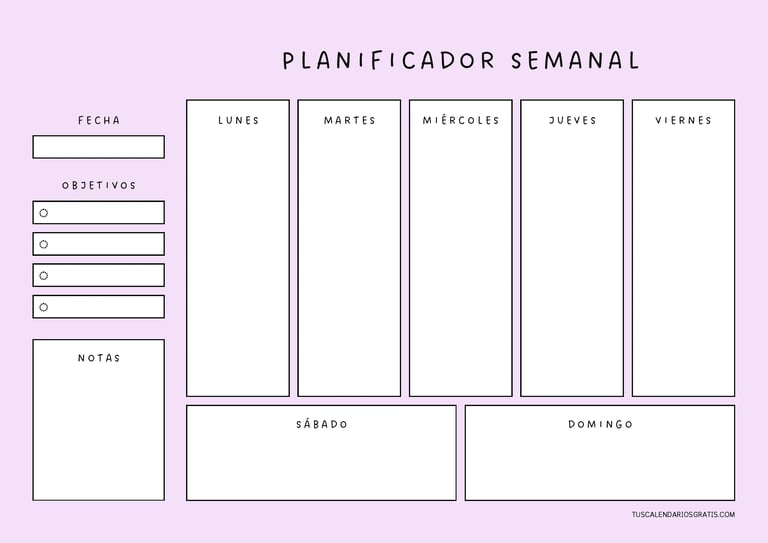planificadores semanales para imprimir gratis en colores rosa organización semanal pdf