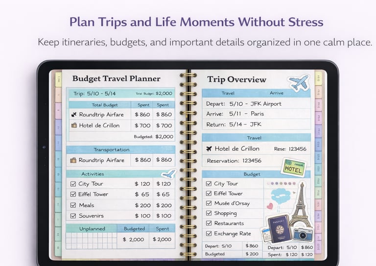 Budget travel planner and trip overview