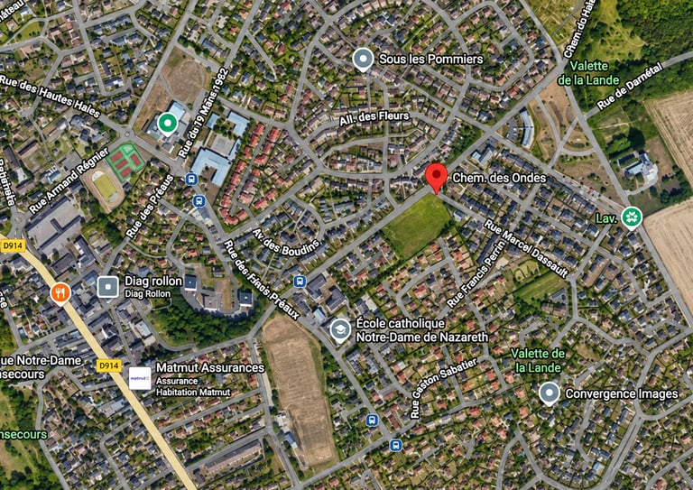 Carte satellite de l’emplacement de la résidence Les Ricochets III au Mesnil-Esnard.