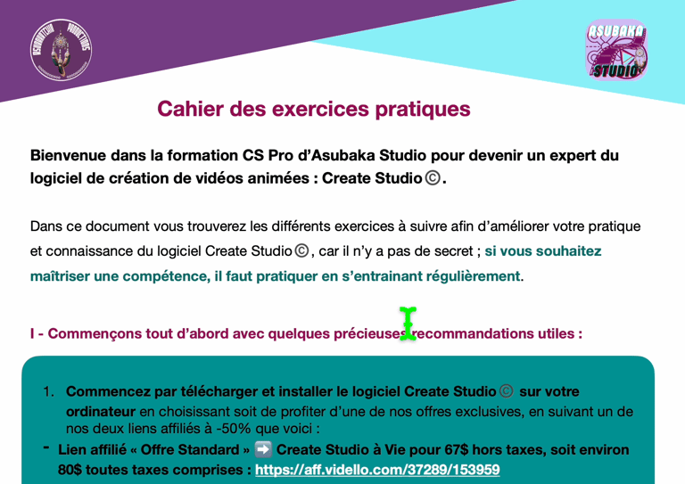Cahier des exercices pratiques Create Studio