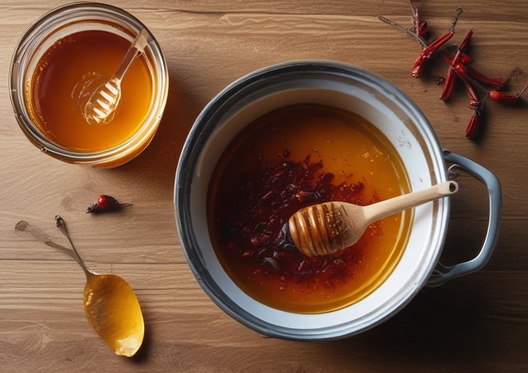 Hot honey infusion resting for flavor development