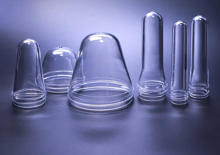 a group of clear glass vases with clear glass