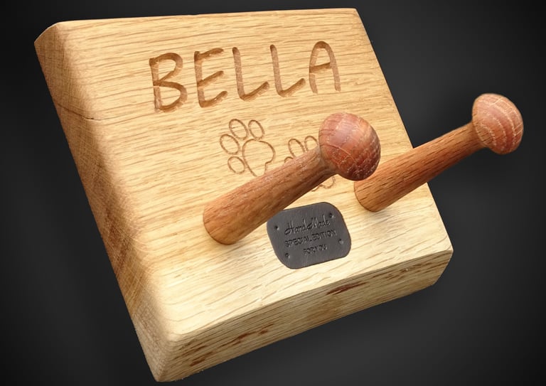 oak engraved customised single wall hook