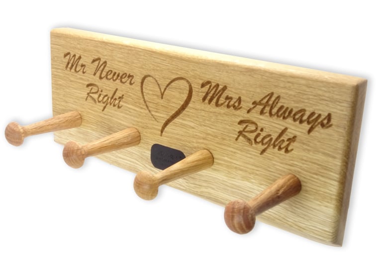 Couples wedding gift of oak wall hooks