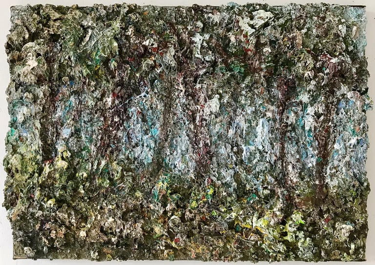Eucalypts and Channel I, oil on canvas, 20 x 30 cm, 2016.