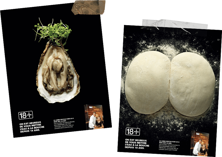 Twee affiches met deeg en een oester