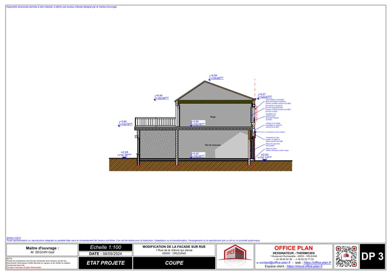 DP3 - plan de coupe - modification de façade - déclaration préalable - office-plan orléans