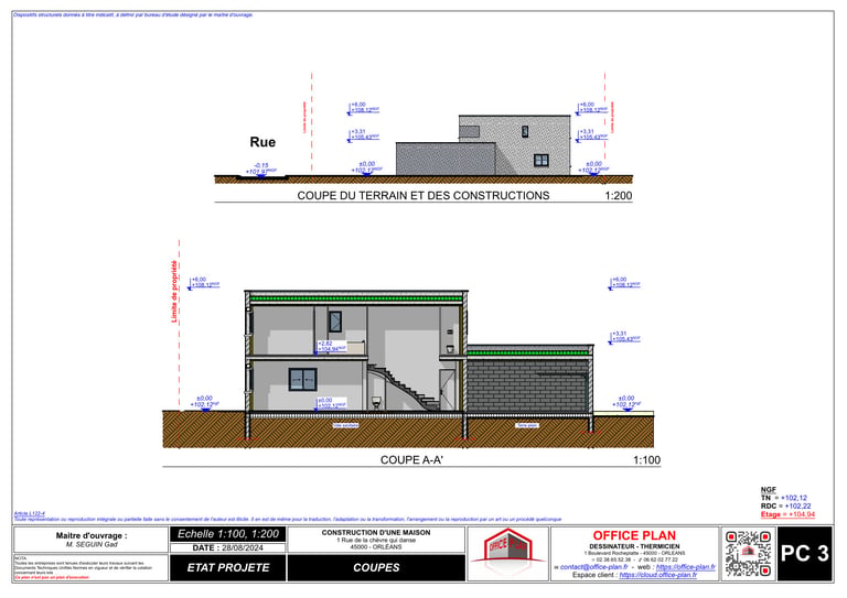 PC3 - Plan de coupe - terrain - constructions - permis de construire - office-plan orléans
