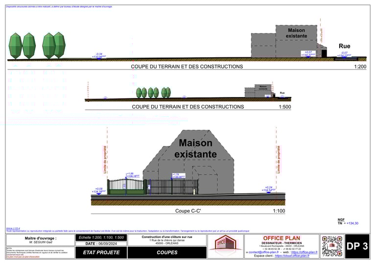 DP3 - plan de coupe - clôture - déclaration prealable - office-plan orléans