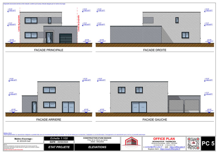 PC5 - plan de façade - permis de construire maison individuelle - office-plan orléans