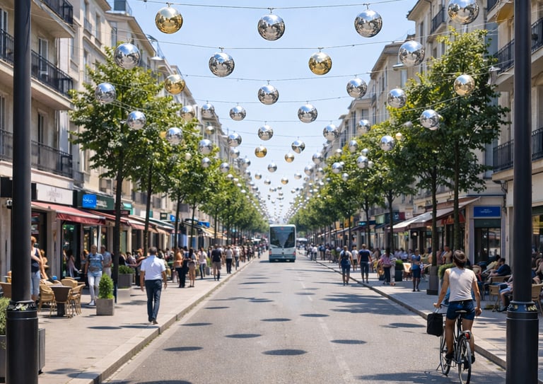sphère géante suspendue centre ville