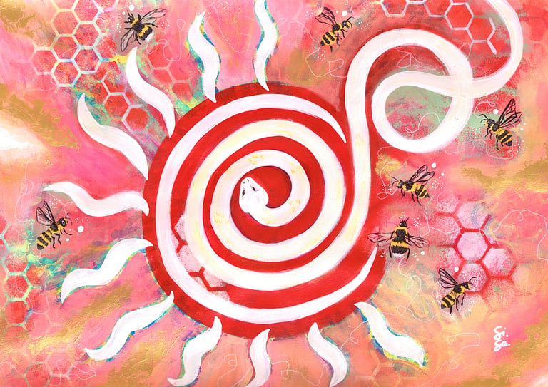 Image of snake with Bees channelling Mary Madgalene frequencies by artist Silvia Salerno