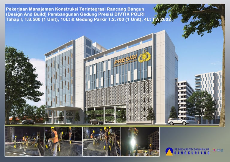 a building with a large building and a few people