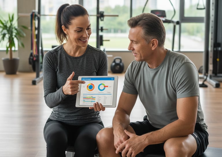 a personal trainer from the Fitness Edit with a client in a gym