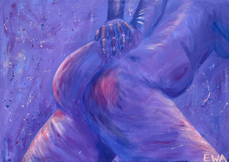 naked woman painting in violet