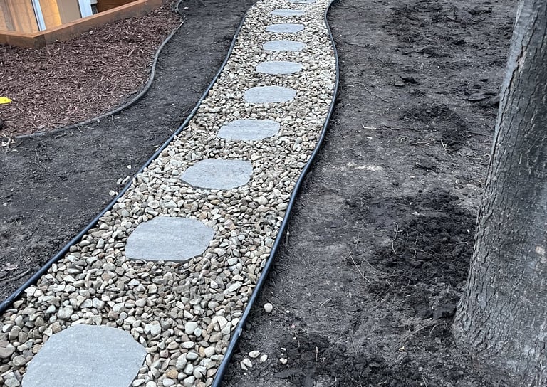 rock landscaping path for residential garden in central mn