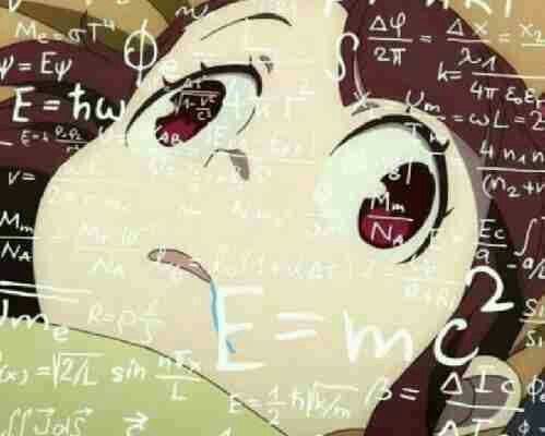 Drooling anime girl with algebra covering the image