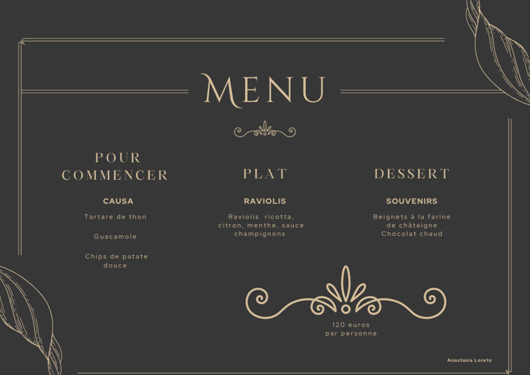 Menu Chef à domicile Anastasia Loreto, Guide MyTable