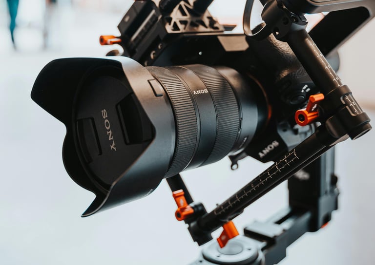 a camera mounted on a tripod with a camera
