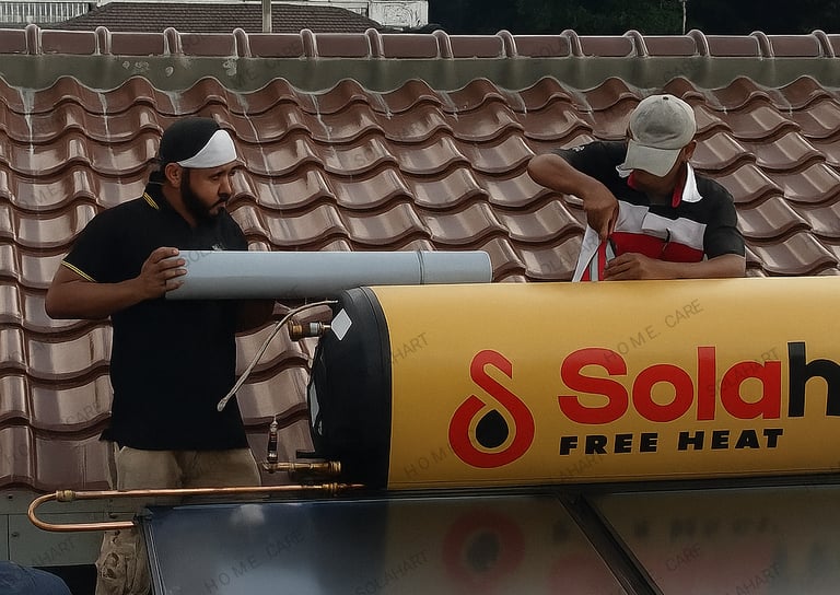 Team solahart HomeCare melakukan instal pemasngan  solahart