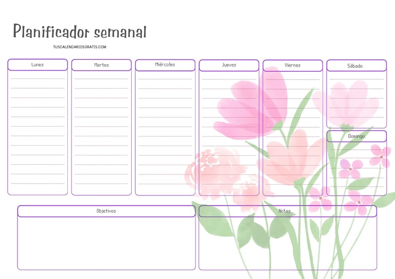 planificador semanal primavera flores coloridas pdf gratis organización planificación calendario par